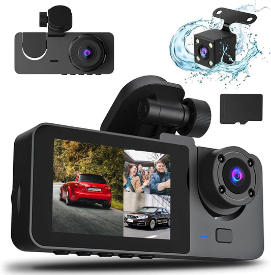 3 Channel Dash Cam, 1080P Dash Cam Front And Rear Inside, Three Way Dash Camera