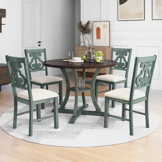 TREXM 5-Piece Round Dining Set With Fabric Chairs & Special-shaped Legs - LaTezza Online Shop