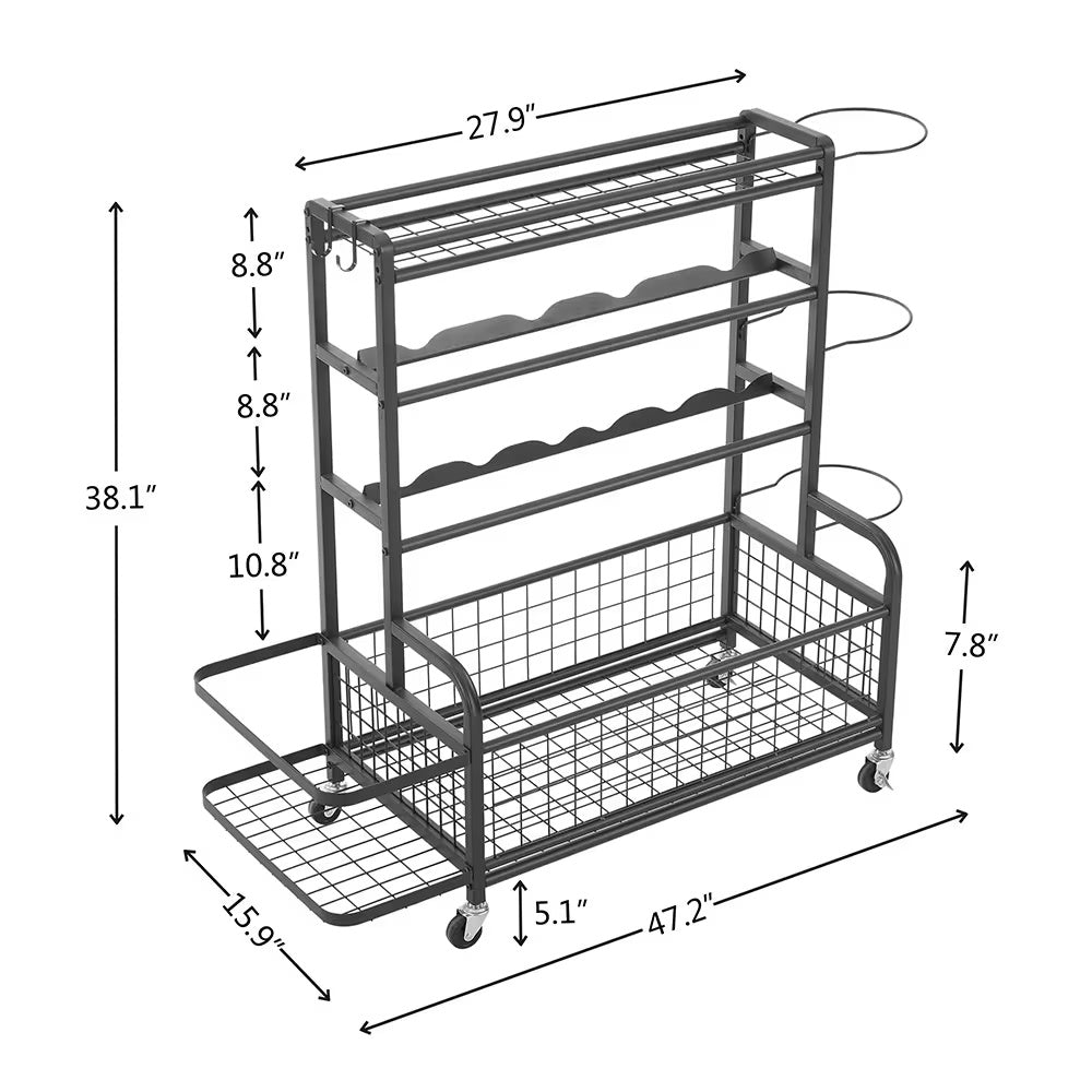 4 Tier Metal Storage Rack With Rolling Wheels Yoga Mat Organizer, Larger Ball Storage Rack - LaTezza Online Shop