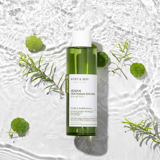 [MARY & MAY] Vegan CICA Tea Tree AHA PHA Blemish Toner 200ml 