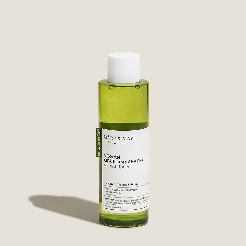 [MARY & MAY] Vegan CICA Tea Tree AHA PHA Blemish Toner 200ml 