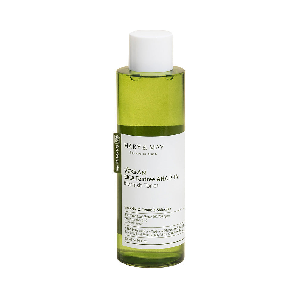 [MARY & MAY] Vegan CICA Tea Tree AHA PHA Blemish Toner 200ml 