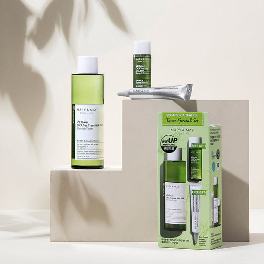 [MARY & MAY] Vegan CICA Tea Tree Toner Special Set (200ml+30ml+Eye cream 12g) 