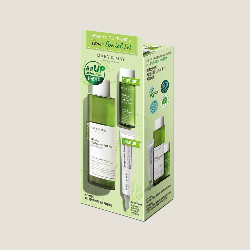 [MARY & MAY] Vegan CICA Tea Tree Toner Special Set (200ml+30ml+Eye cream 12g) 